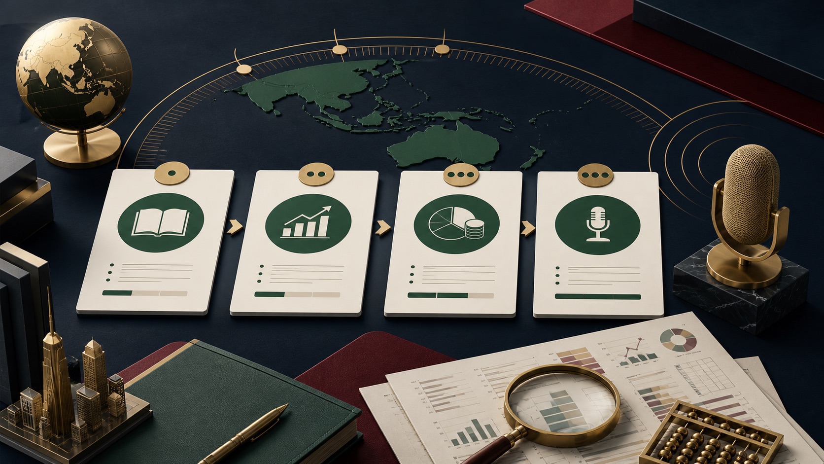 Four connected preparation stages leading to an APAC banking interview
