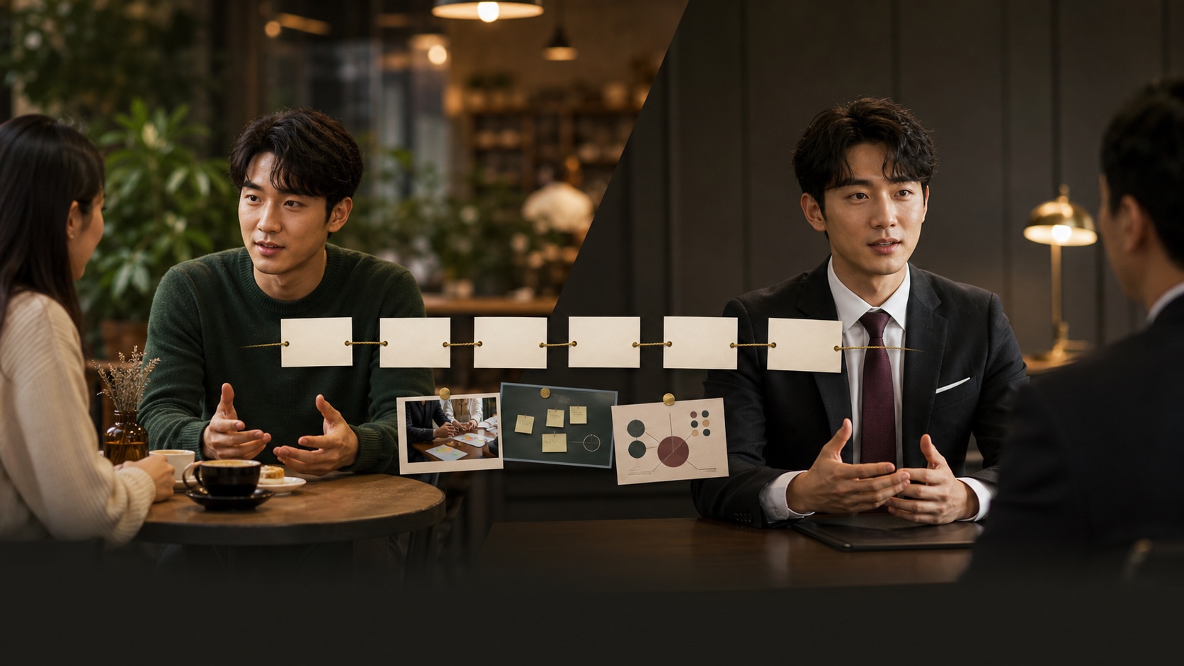 候選人把 coffee chat 的自然故事與正式英文面試答案放在同一條時間線