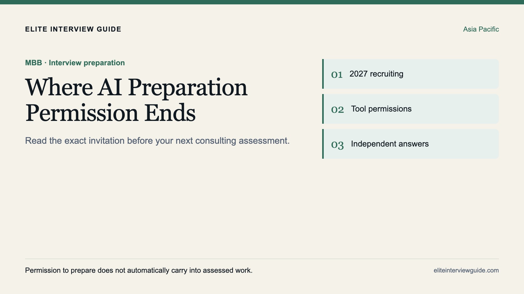 Consulting recruiting cover contrasting AI preparation with the tools permitted for a specific assessment