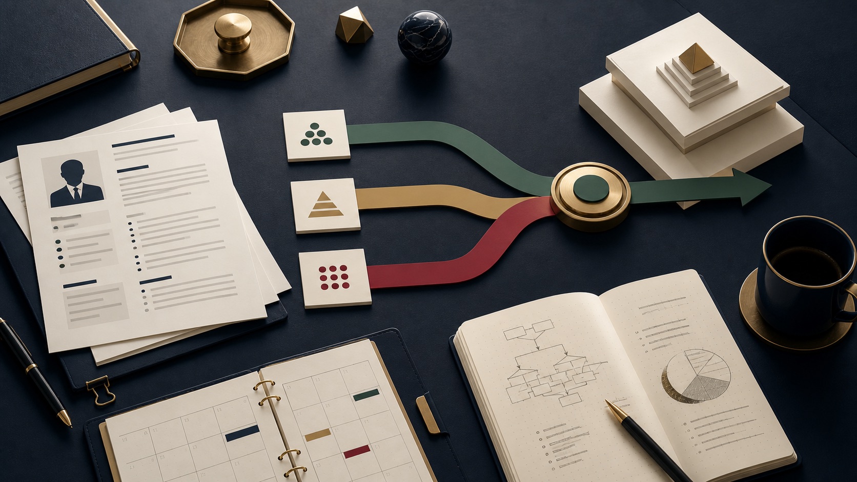 Application documents, a calendar and three preparation paths converging on one priority